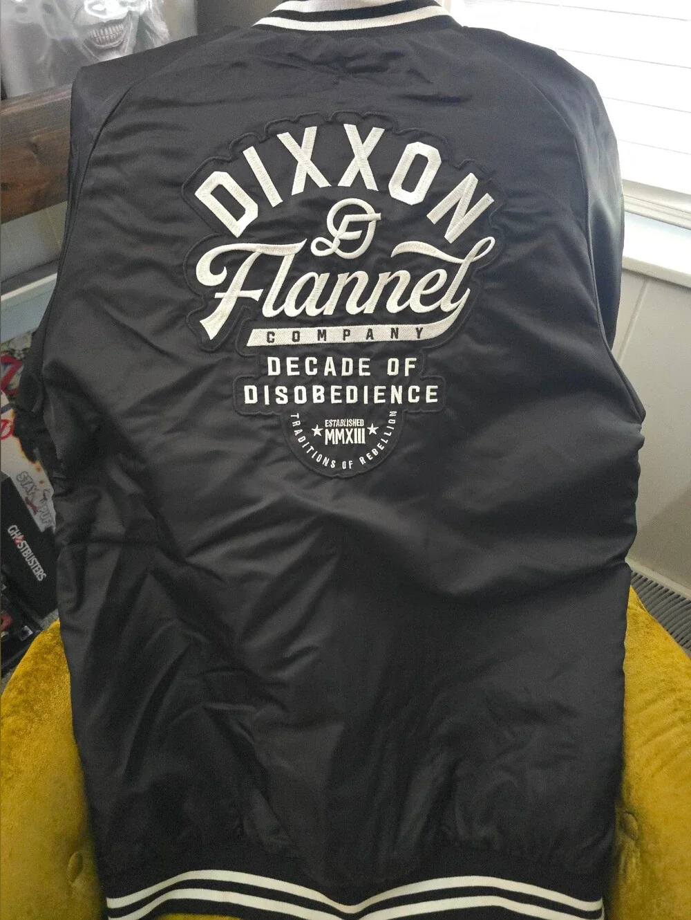DIXXON PASTIME Black Varsity-Style Bomber Jacket with Contrast Trim